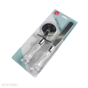 Hot selling pizza tools clear plastic handle metal pizza cutter wheel set