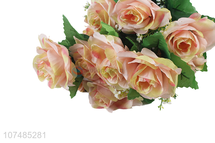 Low price decorative 12 heads simulation rose plastic bouquet