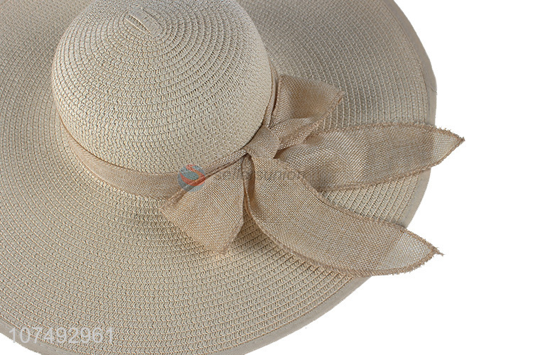 Wholesale Bow Decoration Summer Sunshade Wide Brim Straw Hat