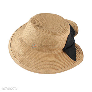 Promotion Women Summer Beach Hats Big Bowknot Paper Straw Hats