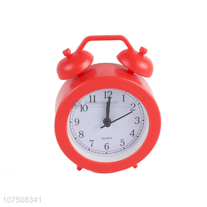 Low price round twin bell alarm clock plastic table clock