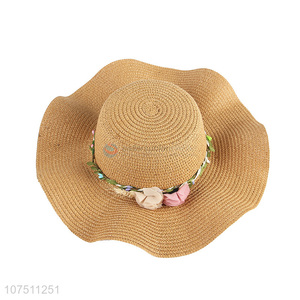 China factory fashion wide brim sun hat ladies paper straw hat