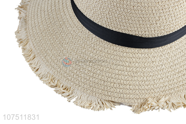 Good quality ladies summer paper straw hat sun hat with ribbon