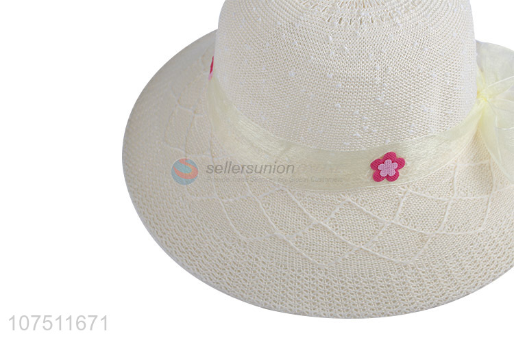 Low price elegant summer knitting ladies sun hat with ribbon