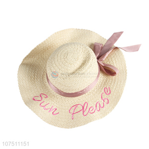 Custom women summer paper straw hats wide brim sun hat