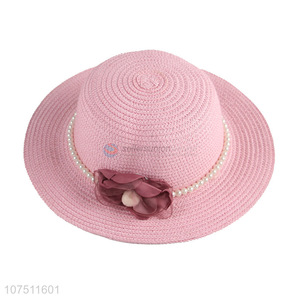 New products children summer paper straw hat sun hat with pearls