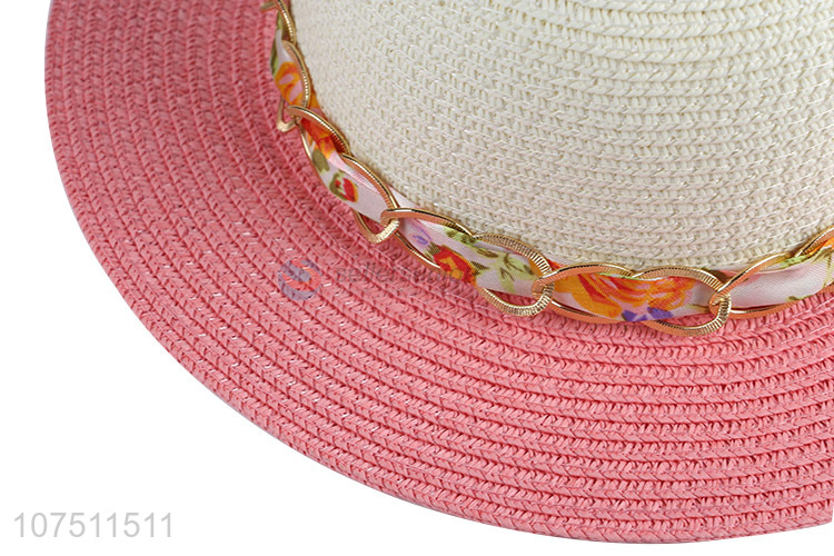 Wholesale fashion women summer ribbon straw hats sun hat