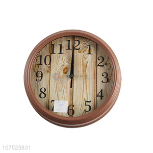 China factory creative wood grain silence wall clock living room plastic wall clock