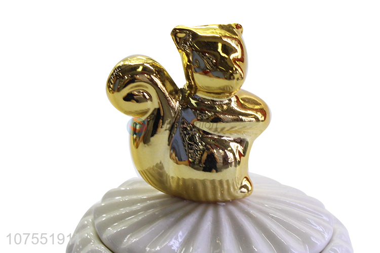 Suitable Price Ceramic Storage Jar With Gold Squirrel Ceramic Lid