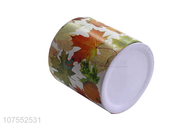 Fashion Style Leaf Printing Flowerpot Ceramic Cylinder Flowerpot