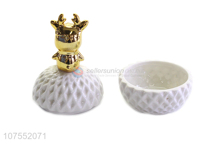 Premium Quality Ceramic Storage Jar With Gold Deer Ceramic Lid