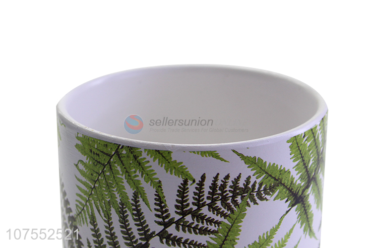 Hot Selling Colorful Leaf Pattern Ceramic Cylinder Flowerpot Flower Plant Pot