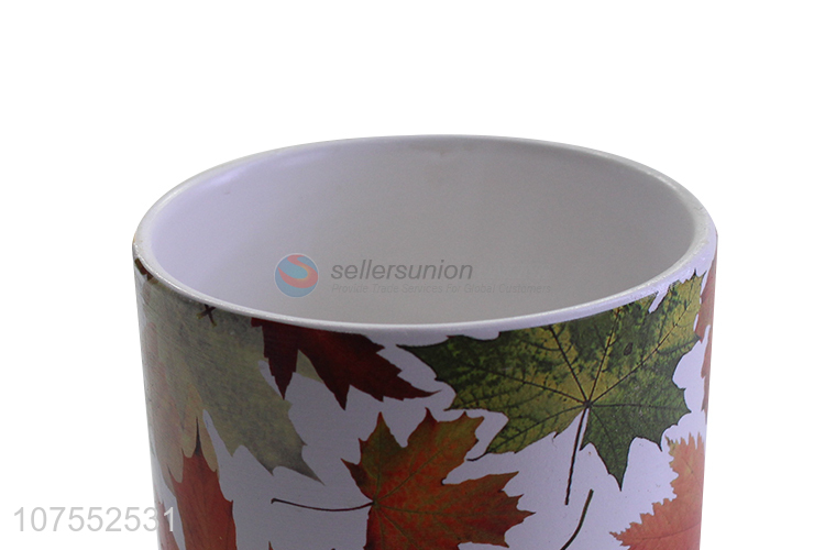 Fashion Style Leaf Printing Flowerpot Ceramic Cylinder Flowerpot