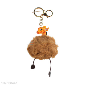 Promotional lovely deer hair ball key chain faux fur ball bag pendants