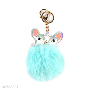 Wholesale kawaii fluffy puppy key chain fluffy faux fur ball bag pendants