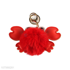 High quality faux fur pom pom key chain bag charm fluffy crab keyring