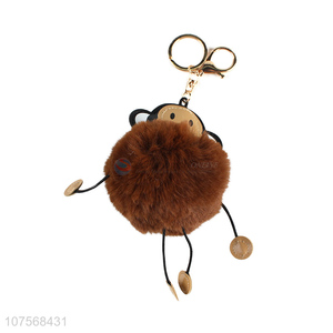 New design fluffy moneky key chain fluffy faux fur ball bag pendants