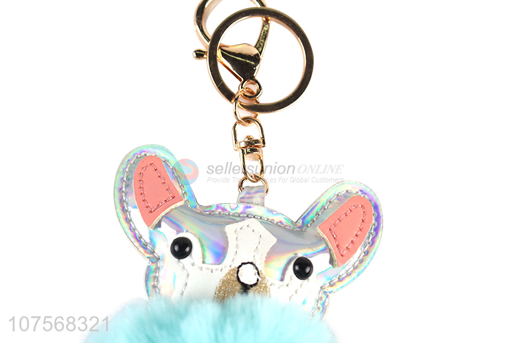 Wholesale kawaii fluffy puppy key chain fluffy faux fur ball bag pendants