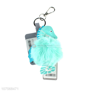 Low price fashion sea horse key chains plush key chain fur ball pendants