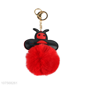 Hot sale bee hair ball key chain faux fur ball bag pendants