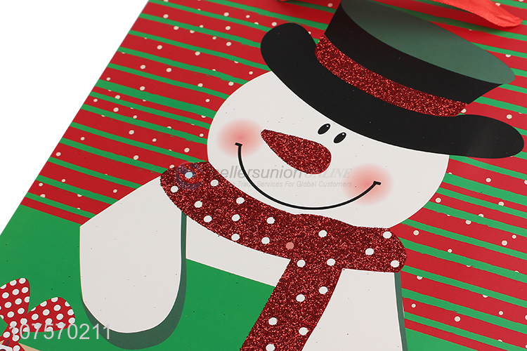 Hot sale Christmas snowman paper gift bag glitter packing bag