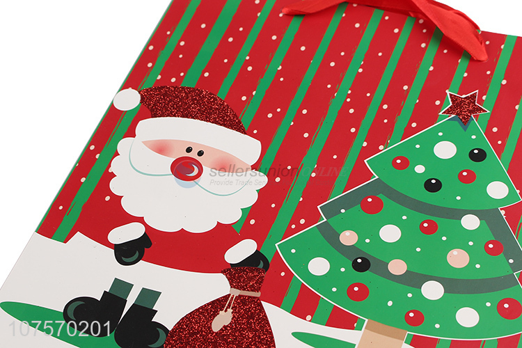 Good quality Father Christmas paper gift bag glitter paper bag