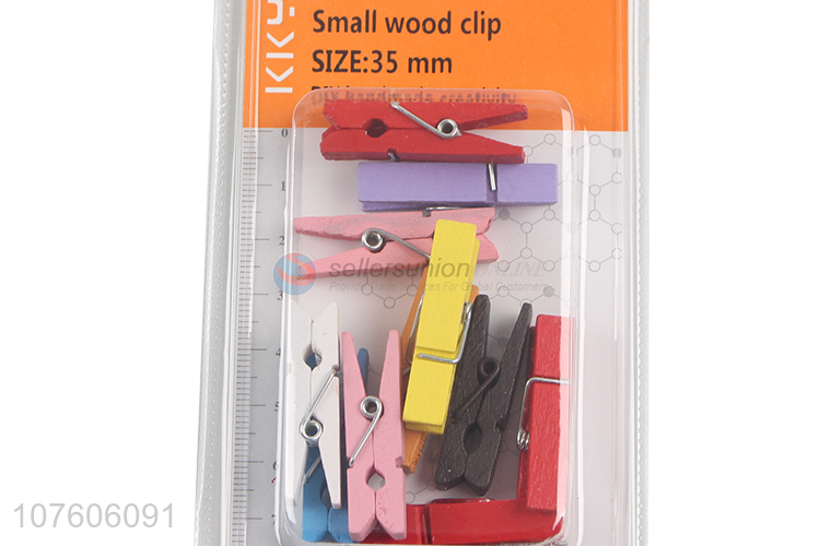 New Arrival 12 Pieces Colorful Small Wood Clip Set