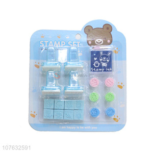 Hot Selling Cartoon Design Eraser Stamp With Stamp Ink Set