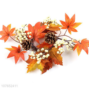 Hot sale maple leaf pine cone decoration autumn leaf wreath decoration