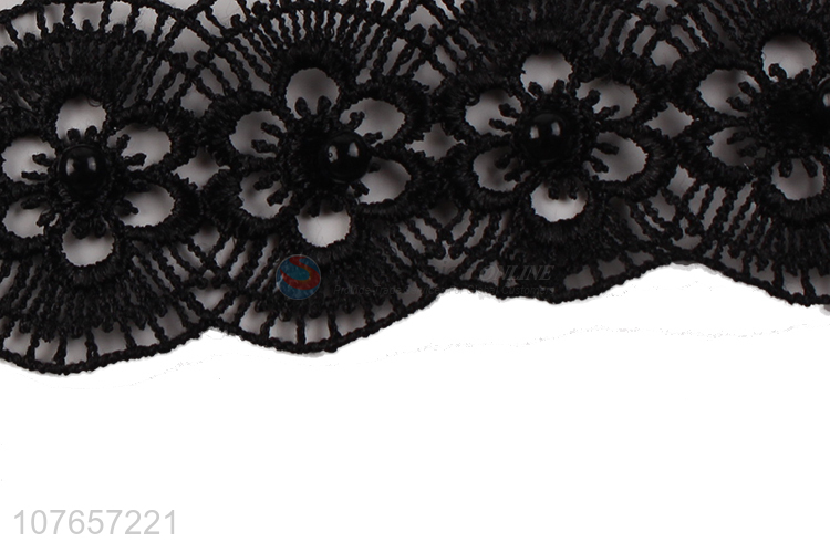 Good sale fashion design black floral pattern lace trim