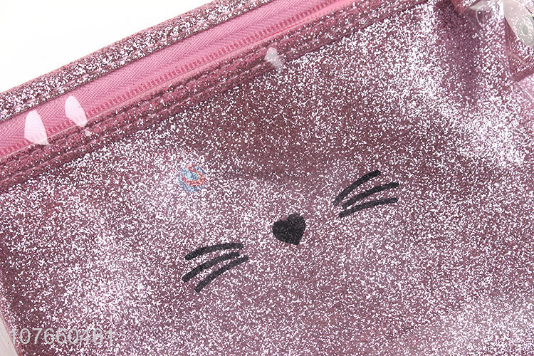Hot sale pvc transparent storage bag with purple sequin cosmetic bag set