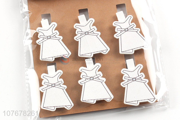 Hot selling cartoon wooden clip creative card holder white skirt wooden clip