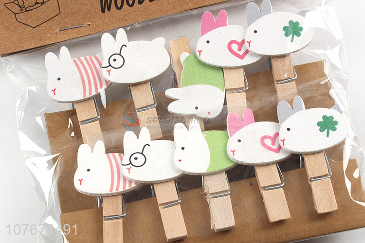 Hot-selling shop decoration photo clip cartoon fat rabbit wooden clip