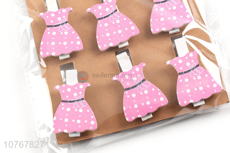 Popular cartoon wooden clip creative card holder pink skirt wooden clip