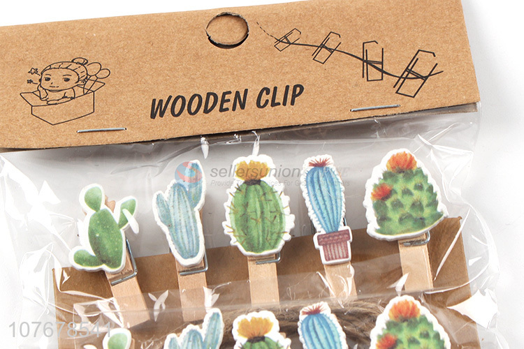 Mini wooden clip home decoration cartoon cactus handmade small wooden clip
 