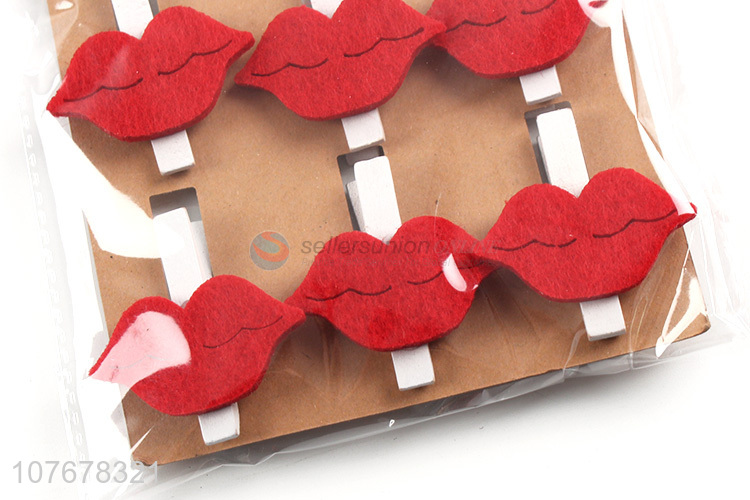 Wholesale creative wooden greeting card photo clip cartoon red lips wooden clip