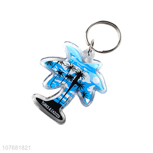 New design coconut tree shape key chain acrylic keyring for souvenir