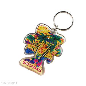 Good quality coconut palm key chain acrylic keychain key ring