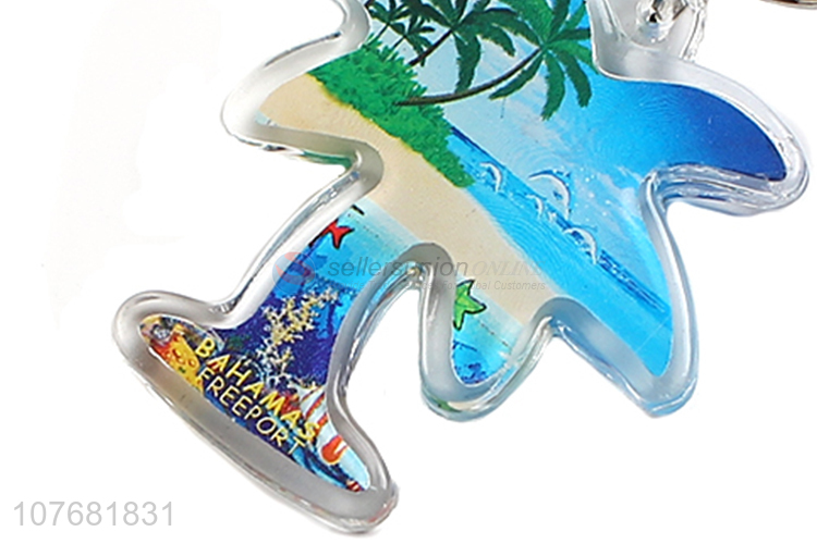 Latest design coconut palm key chain acrylic keychain key ring