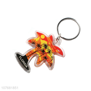 Low price coconut palm key chain acrylic keychain for souvenir