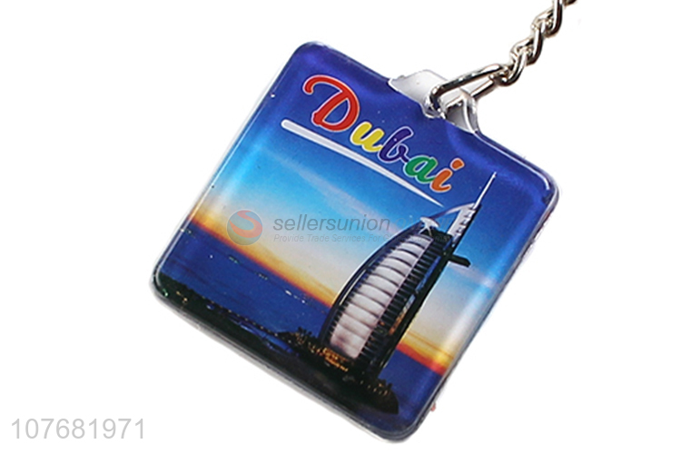 Factory direct sale square Dubai souvenir key chain acrylic keychain