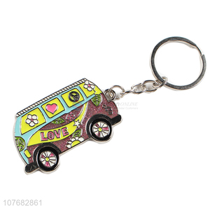 Good sale cartoon bus key chain metal keyring for souvenir