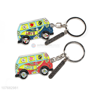 Hot selling cartoon bus key chain metal keychain key ring