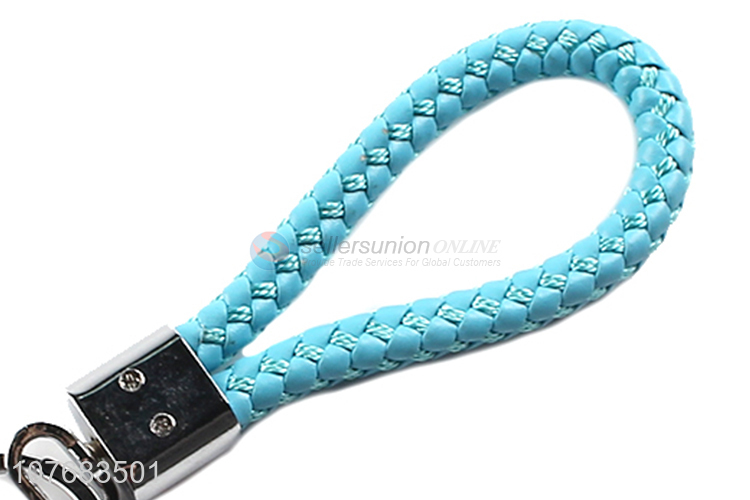 Most popular colorful braided car keychain rope leather strap