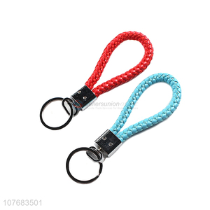 Most popular colorful braided car keychain rope leather strap