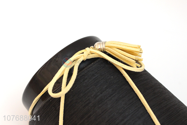 Wholesale creative frosted stripes home decoration ceramic vase with tassel pendant