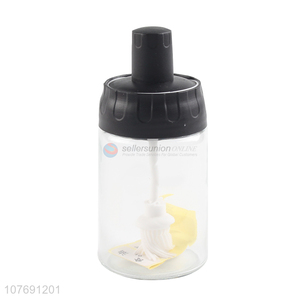 Good quality 280ml clear plastic honey storage jar with dipper