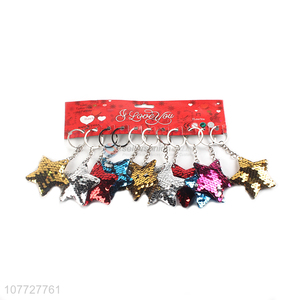 Good quality reflective sequin star key chain women bag pendants