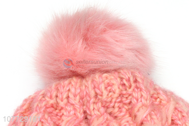 China manufacturer ladies knitting hat women winter fleece lined hat with pompom