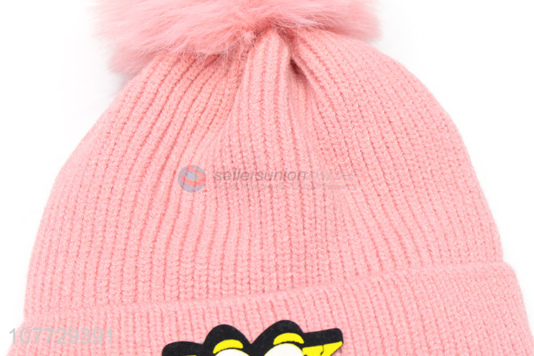 Hot selling children knitted hat winter warm pompom beanies